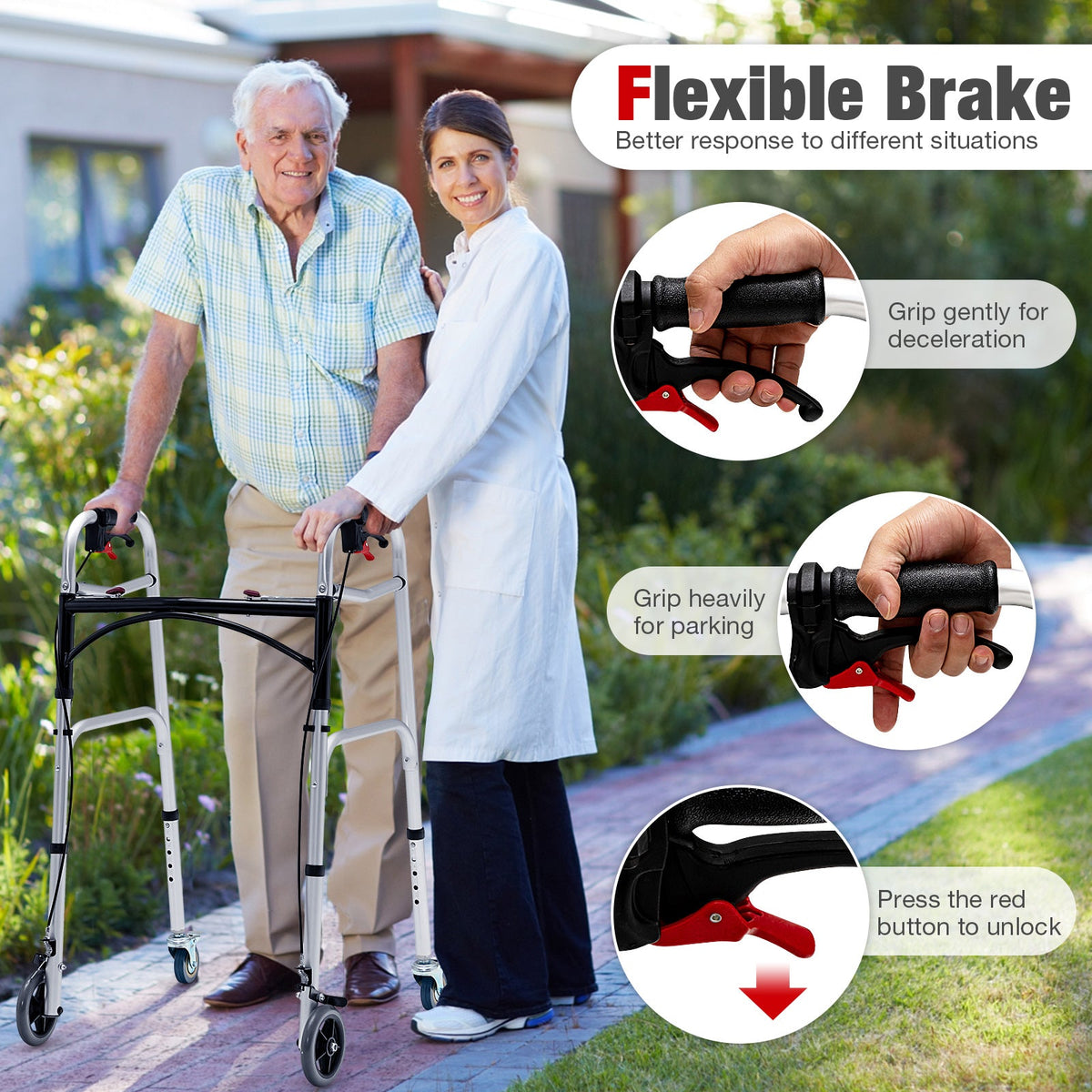 Adjustable Aluminum Walker with Wheels and Brakes 4
