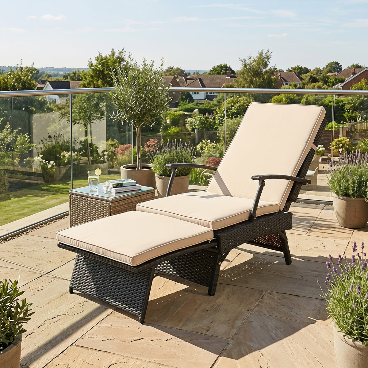 Folding Wicker Chaise Lounge with Adjustable Backrest & Ottoman 17