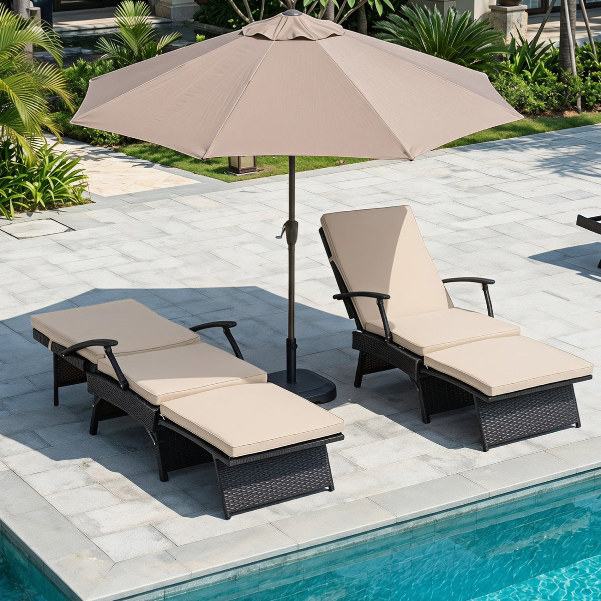 Folding Wicker Chaise Lounge with Adjustable Backrest & Ottoman 18