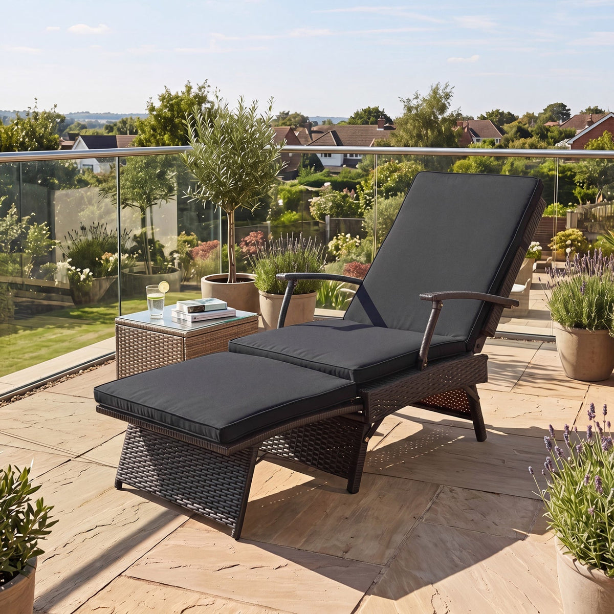 Folding Wicker Chaise Lounge with Adjustable Backrest & Ottoman 9
