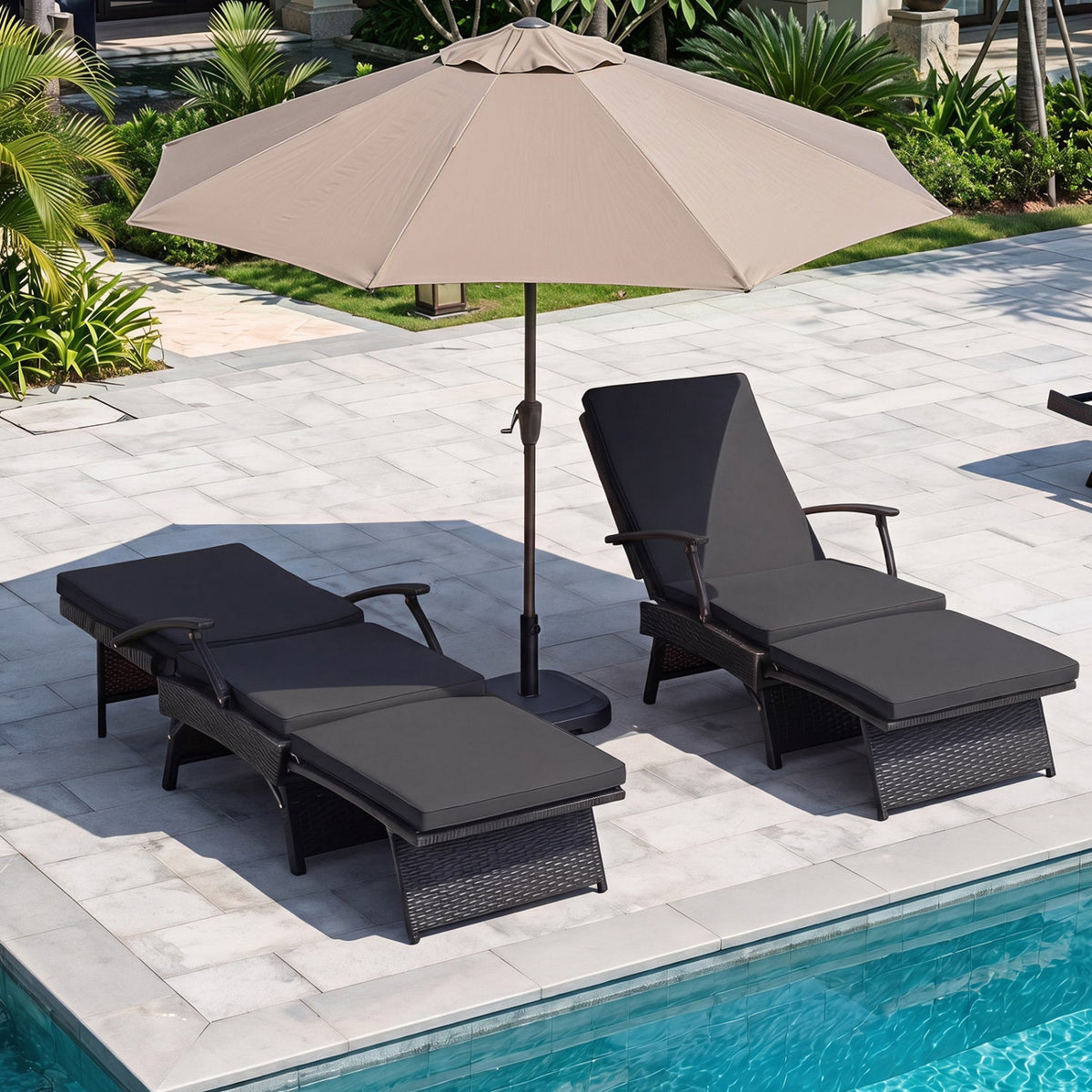 Folding Wicker Chaise Lounge with Adjustable Backrest & Ottoman 10