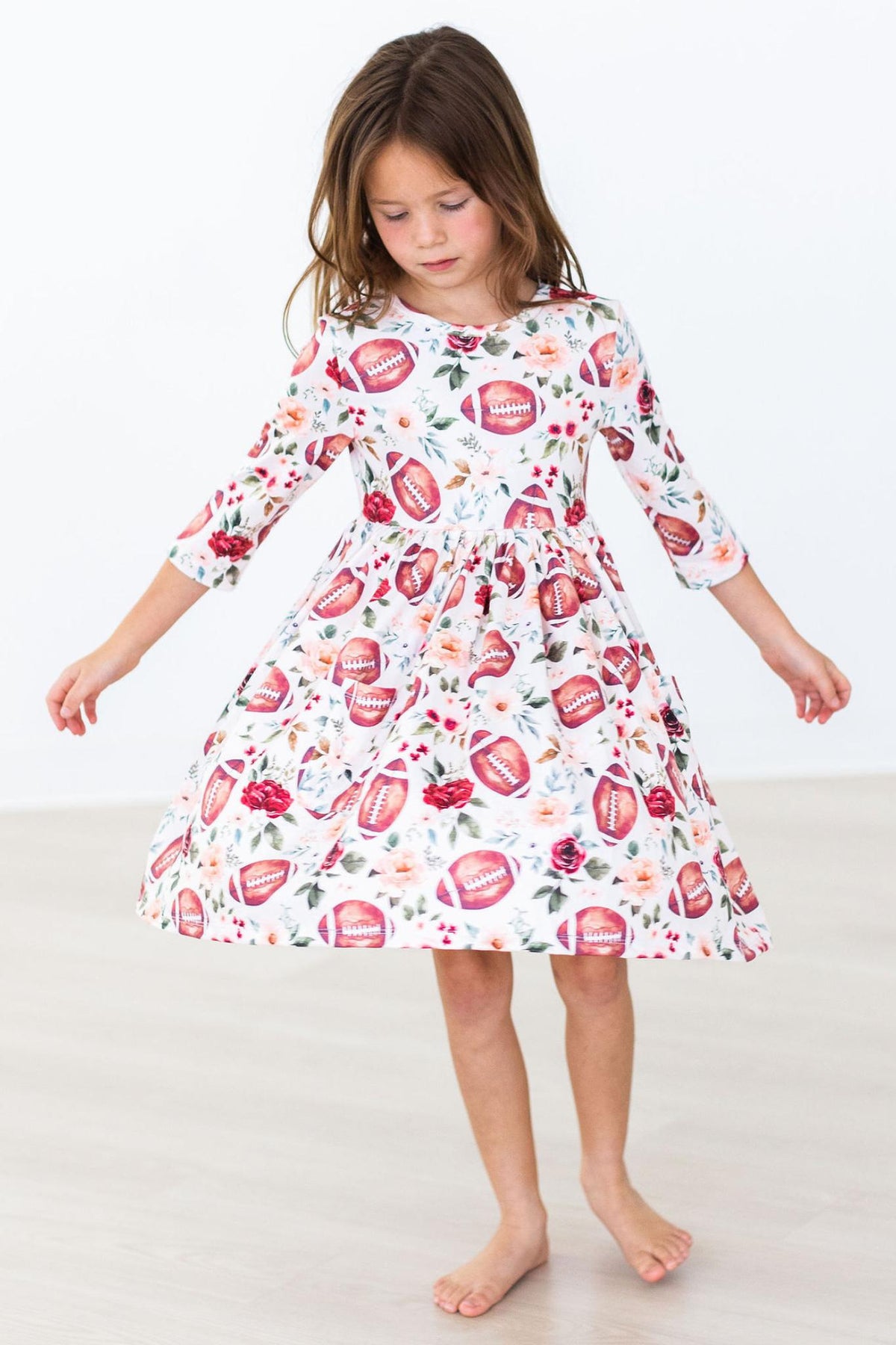 Footballs & Flowers 3/4 Sleeve Pocket Twirl Dress 5