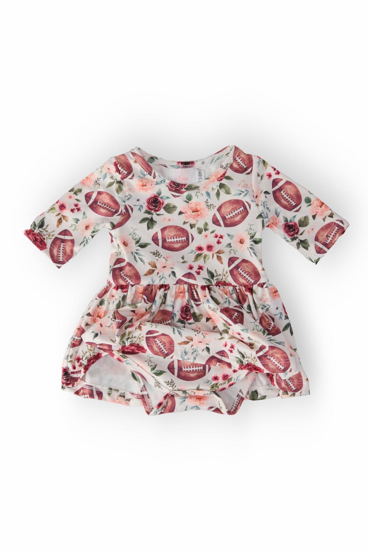 Footballs & Flowers 3/4 Sleeve Twirl Bodysuit 3