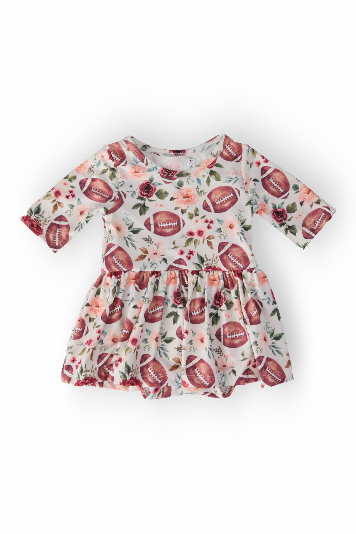 Footballs & Flowers 3/4 Sleeve Twirl Bodysuit 1