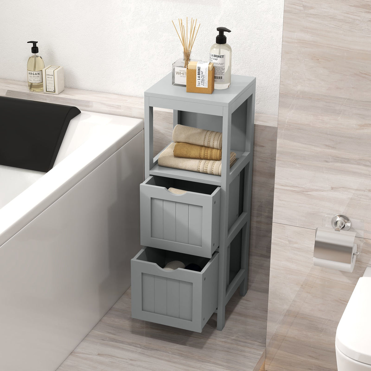 Freestanding Storage Cabinet with 2 Removable Drawers for Bathroom 5