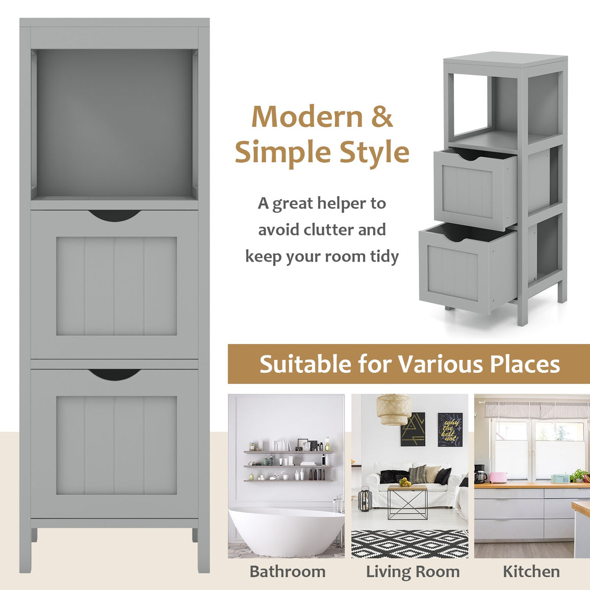 Freestanding Storage Cabinet with 2 Removable Drawers for Bathroom 26