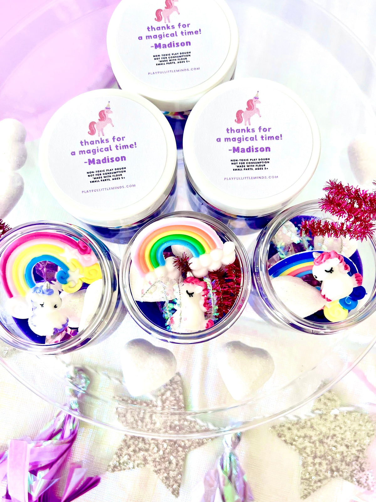 Rainbow Unicorn Play Dough Party Favors for Kids' Birthdays 2