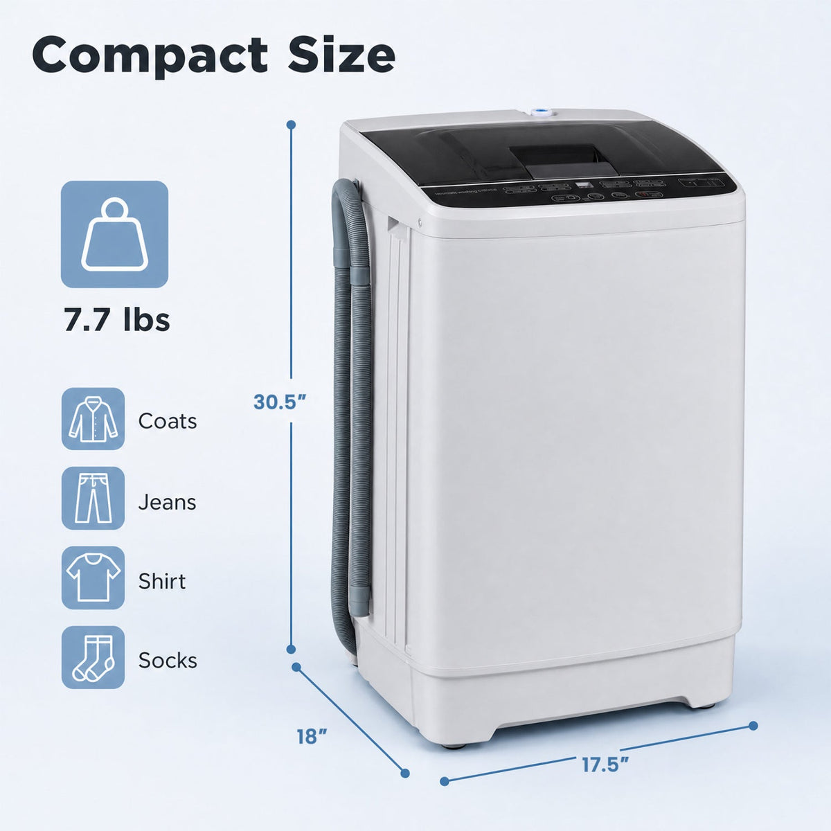 Automatic Washing Machine 7.7 lbs with 8 Programs & Drain Pump 4