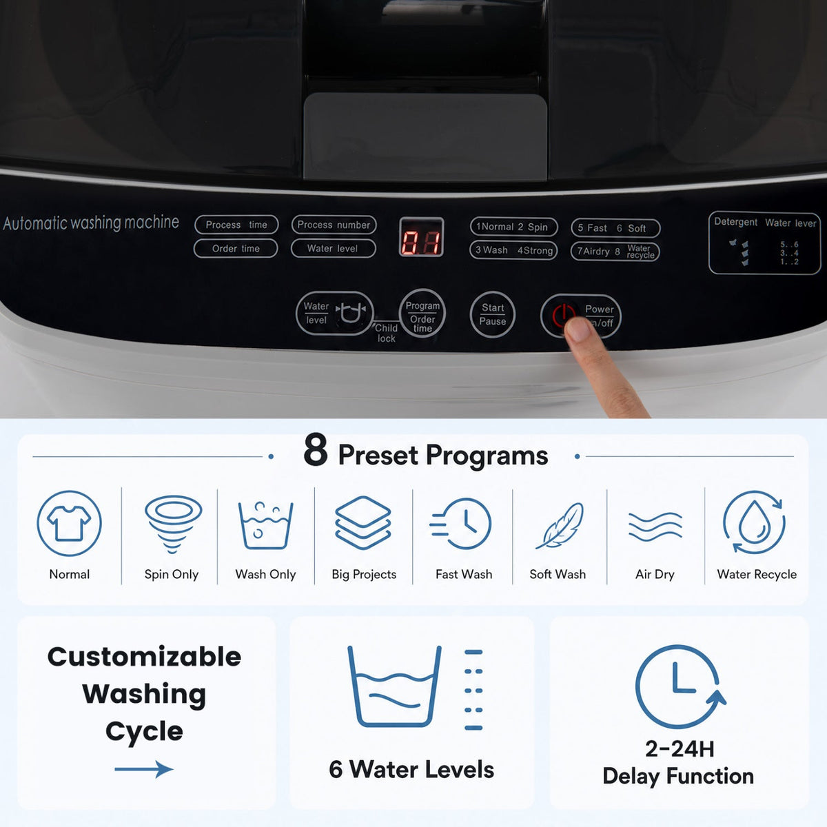 Automatic Washing Machine 7.7 lbs with 8 Programs & Drain Pump 5