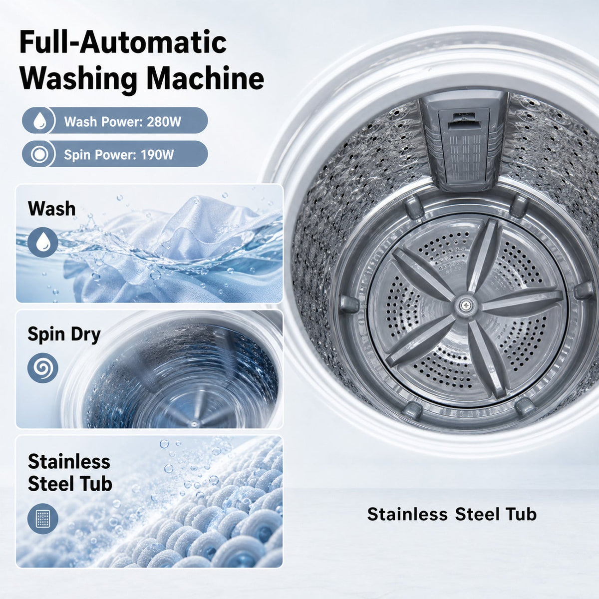 Automatic Washing Machine 7.7 lbs with 8 Programs & Drain Pump 6