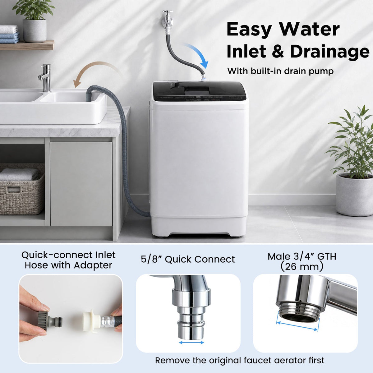 Automatic Washing Machine 7.7 lbs with 8 Programs & Drain Pump 7