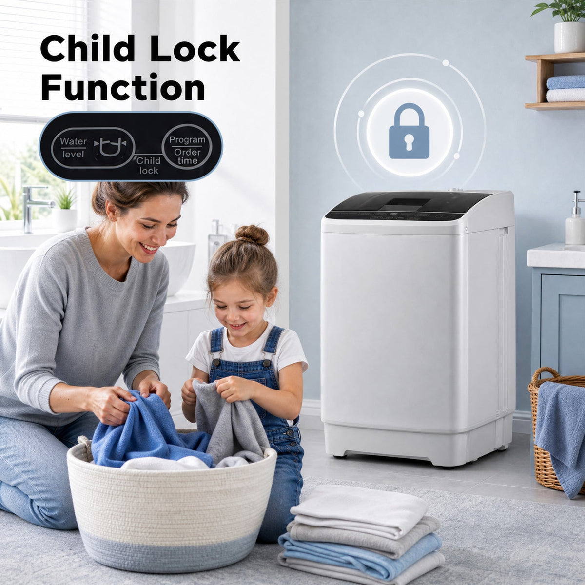 Automatic Washing Machine 7.7 lbs with 8 Programs & Drain Pump 9