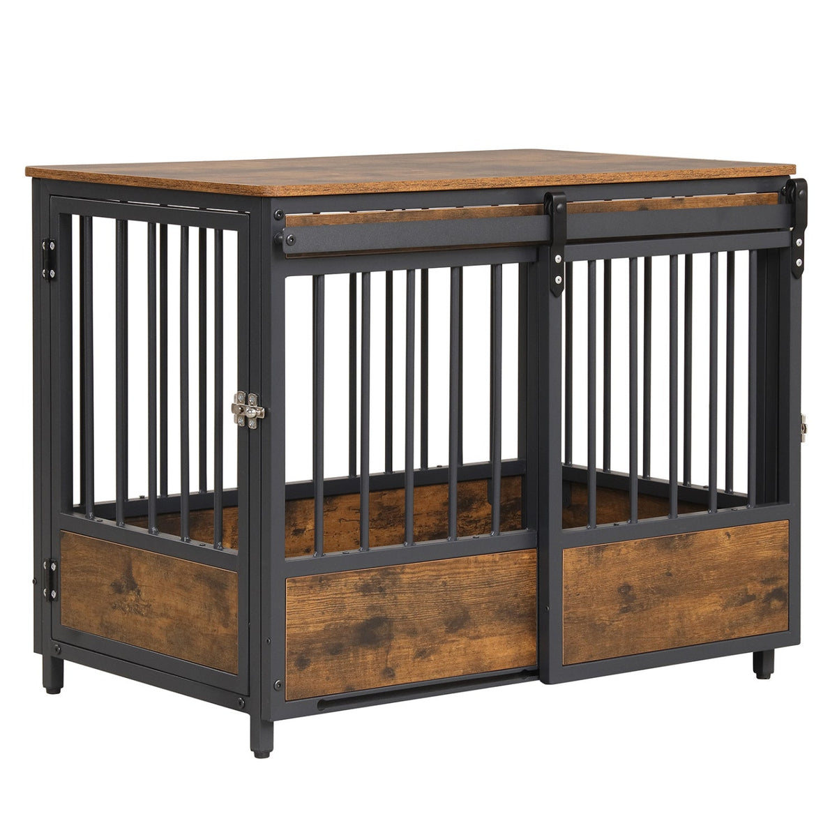 Dog Crate Furniture with Sliding Barn Door and Mat 2