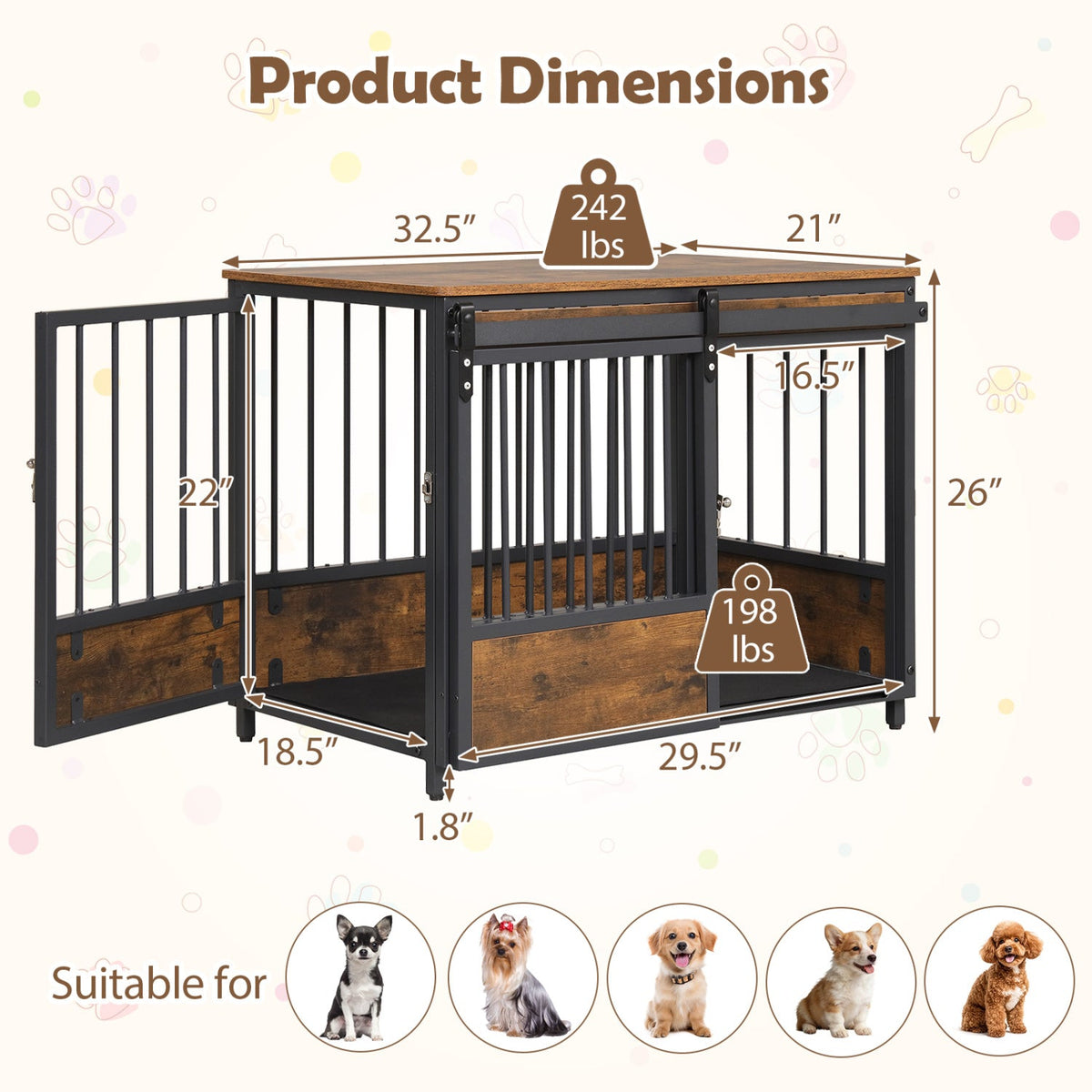 Dog Crate Furniture with Sliding Barn Door and Mat 4