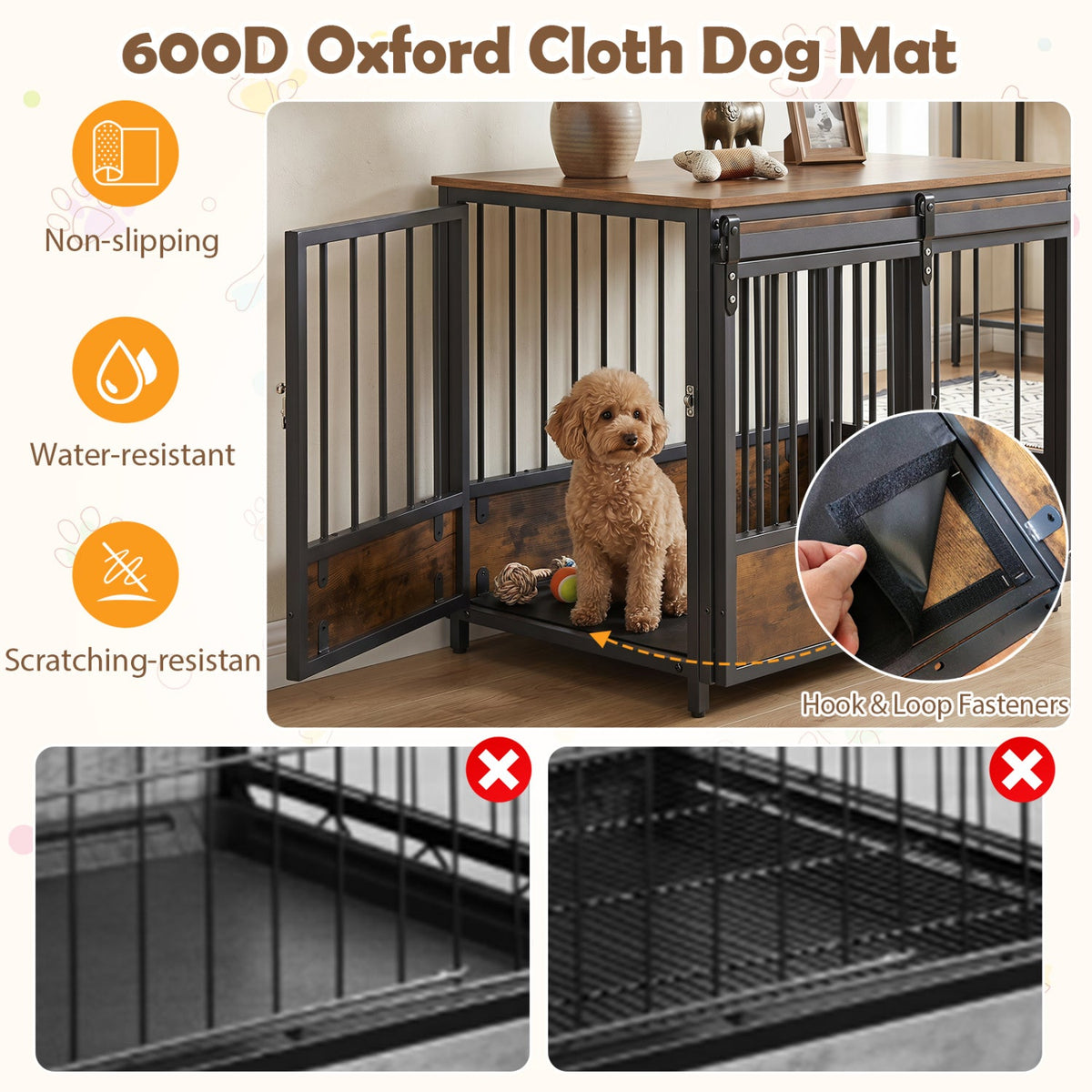 Dog Crate Furniture with Sliding Barn Door and Mat 8
