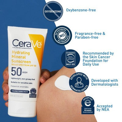 CeraVe Hydrating 100% Mineral Sunscreen for Body SPF 50 5 fl oz - Imperfect Container 3