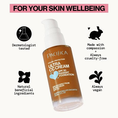 Pacifica Ultra CC Cream Radiant Foundation with SPF 17 Warm/Tan 1 fl oz - Imperfect Box 5
