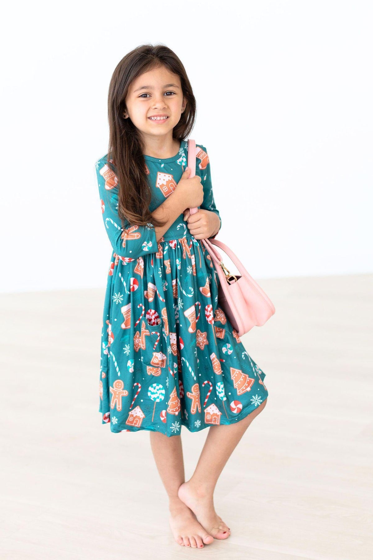 Gingerbread House 3/4 Sleeve Pocket Twirl Dress 4