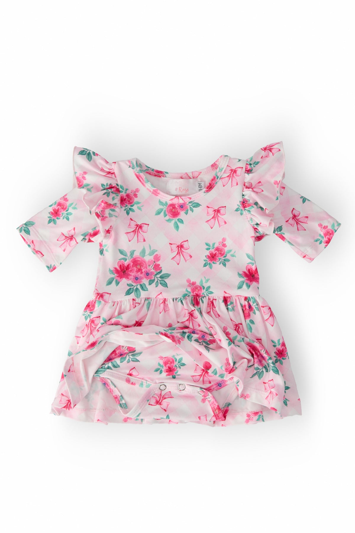 Gingham Bows 3/4 Sleeve Flutter Twirl Bodysuit 3