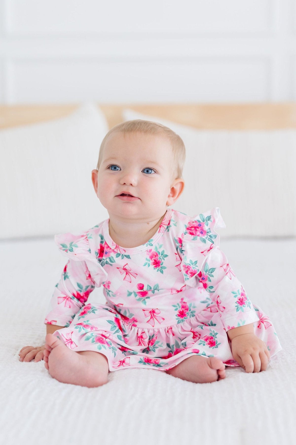 Gingham Bows 3/4 Sleeve Flutter Twirl Bodysuit 4