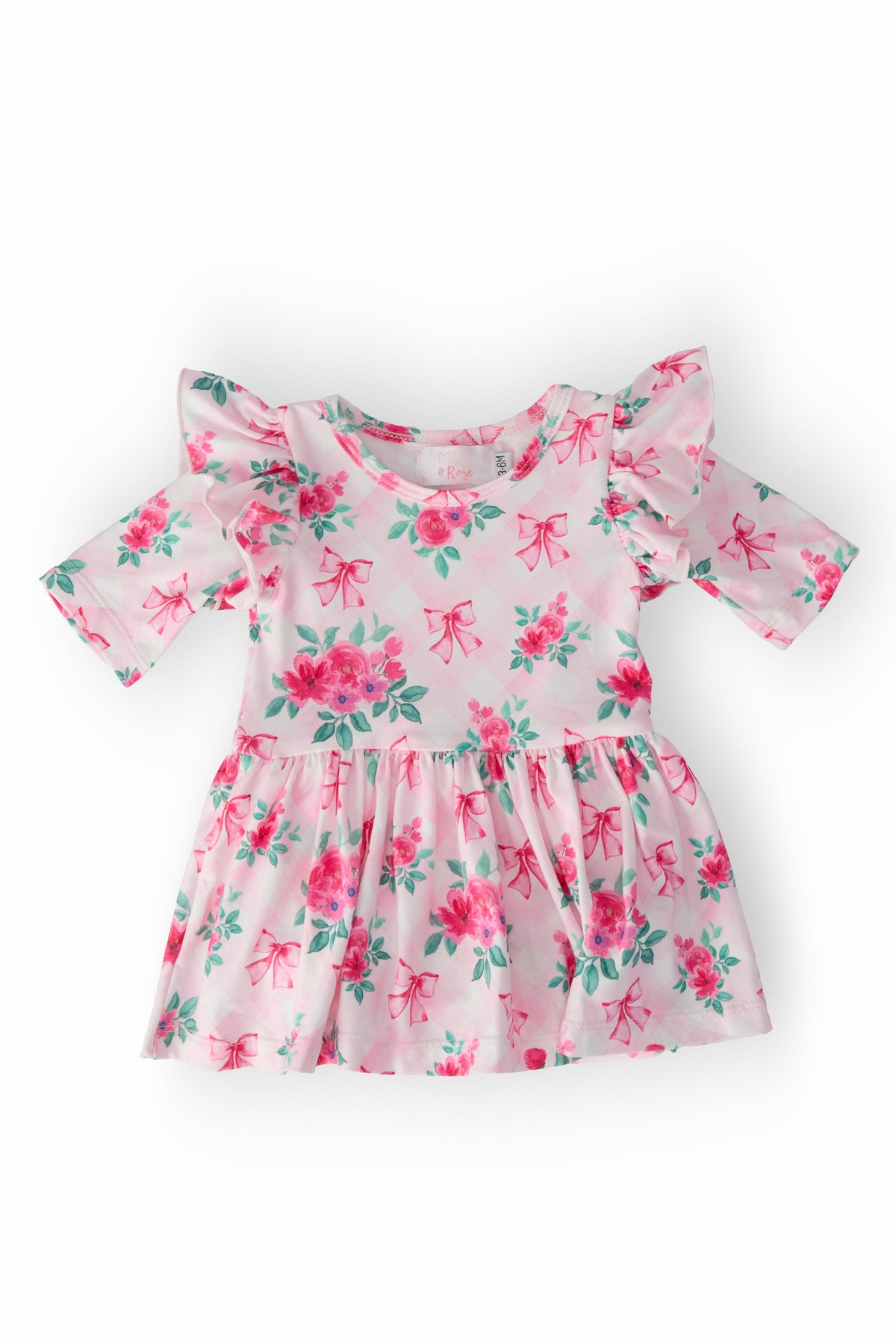 Gingham Bows 3/4 Sleeve Flutter Twirl Bodysuit 1