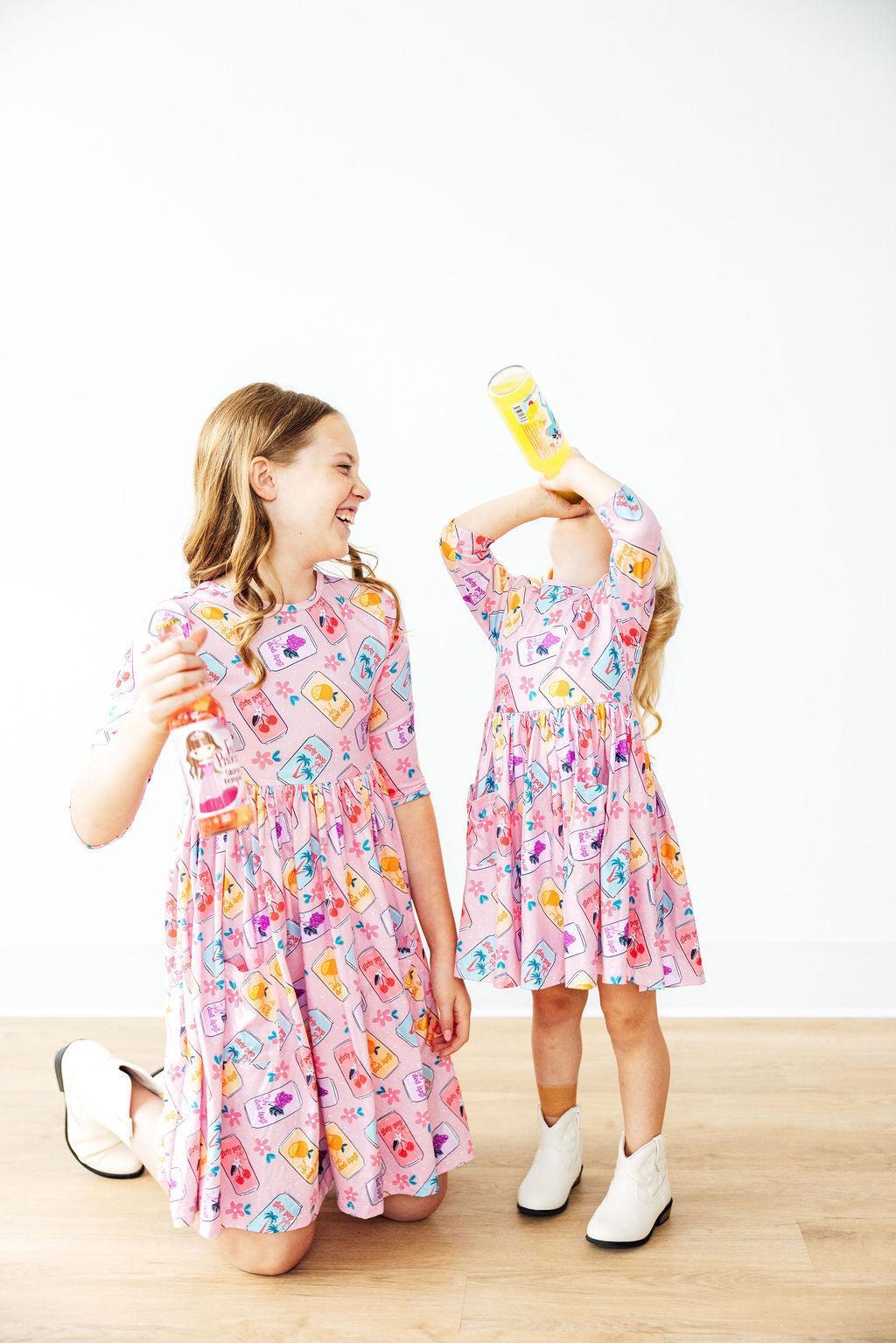 Girly Pop 3/4 Sleeve Pocket Twirl Dress 2