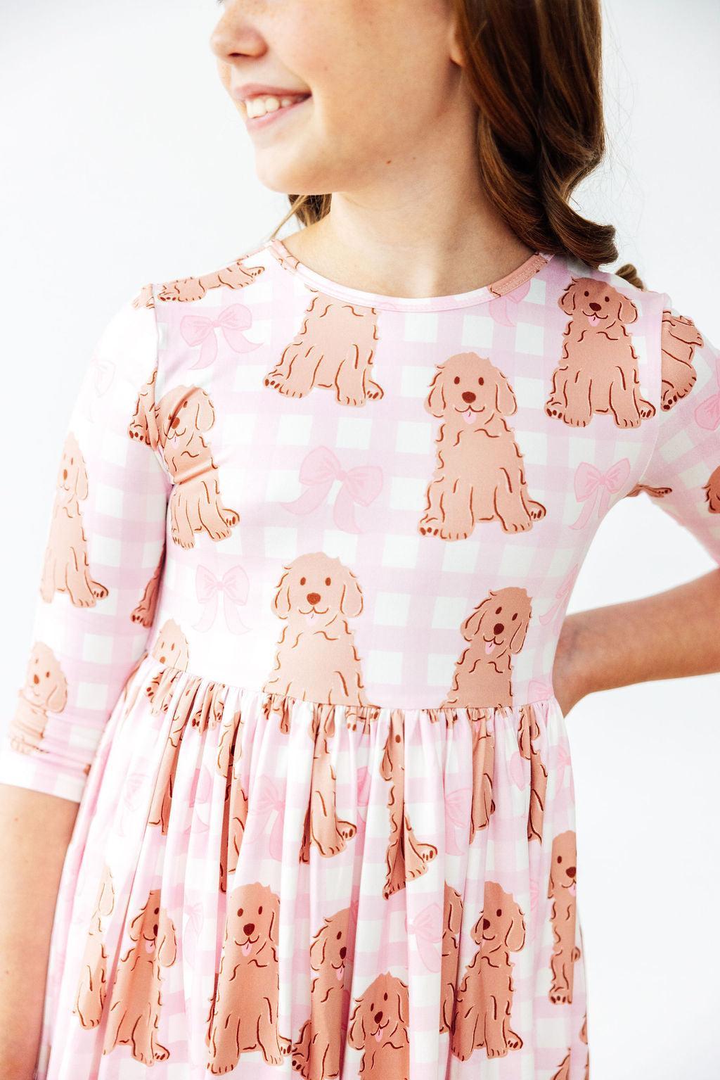 Goldendoodle 3/4 Sleeve Pocket Twirl Dress 2