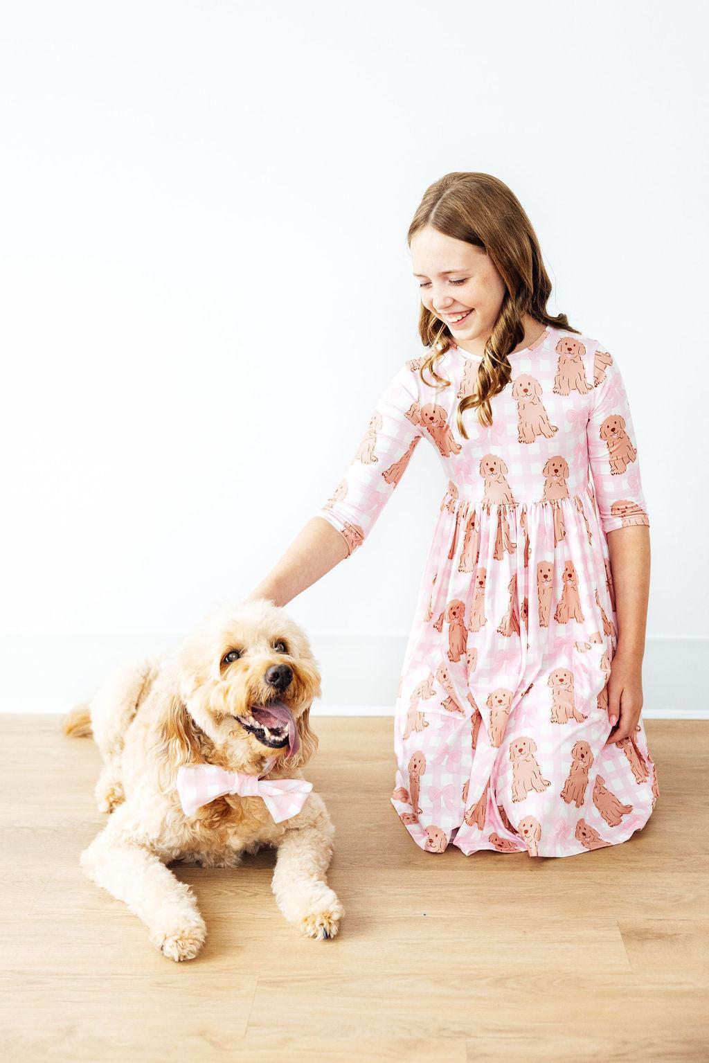 Goldendoodle 3/4 Sleeve Pocket Twirl Dress 3