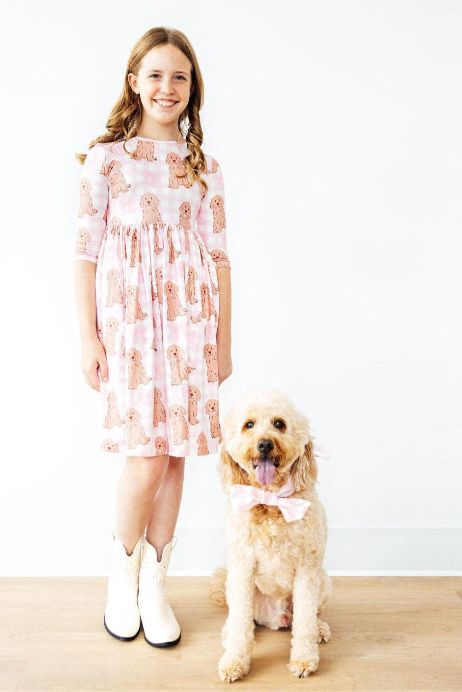 Goldendoodle 3/4 Sleeve Pocket Twirl Dress 1