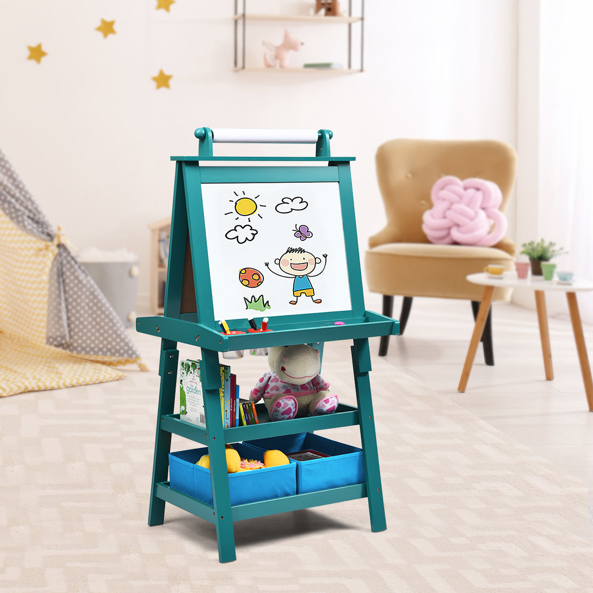 3 in 1 Double-Sided Storage Art Easel-Brown 1