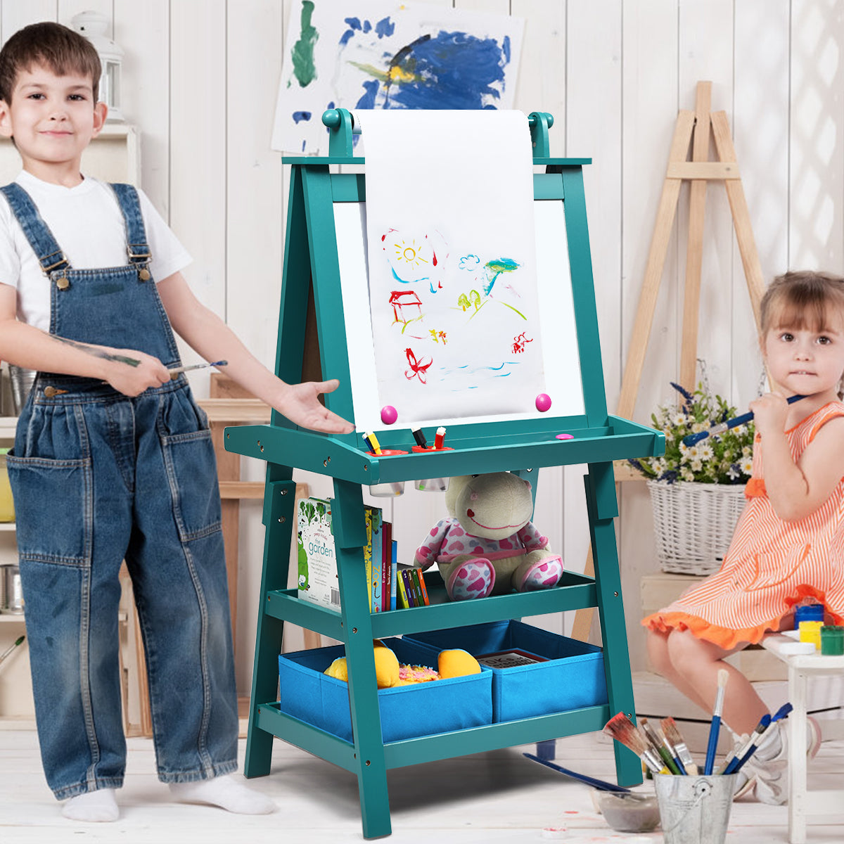 3 in 1 Double-Sided Storage Art Easel-Brown 2