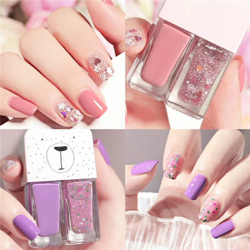 New 2 In 1 Candy Color Nail Polish Manicure Water-based Bright Scrub No Bake No Peeling Quick Dry Waterproof Lasting Nail Polish 1