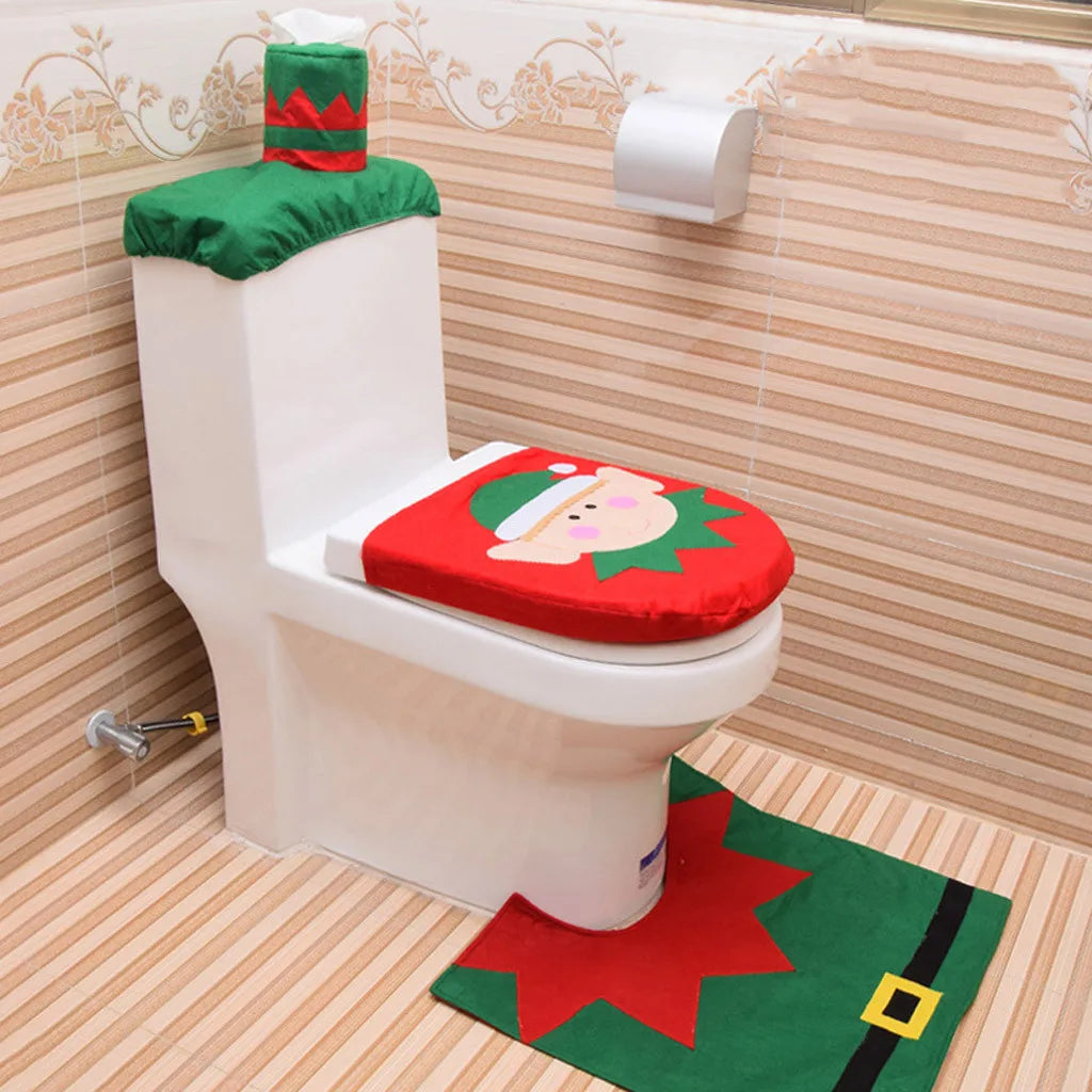 3PC Christmas Closestool Cover Santa Claus Toilet Seat And Tissue Cover Set Christmas Decorations For Bathroom Mat kerst decorat 4