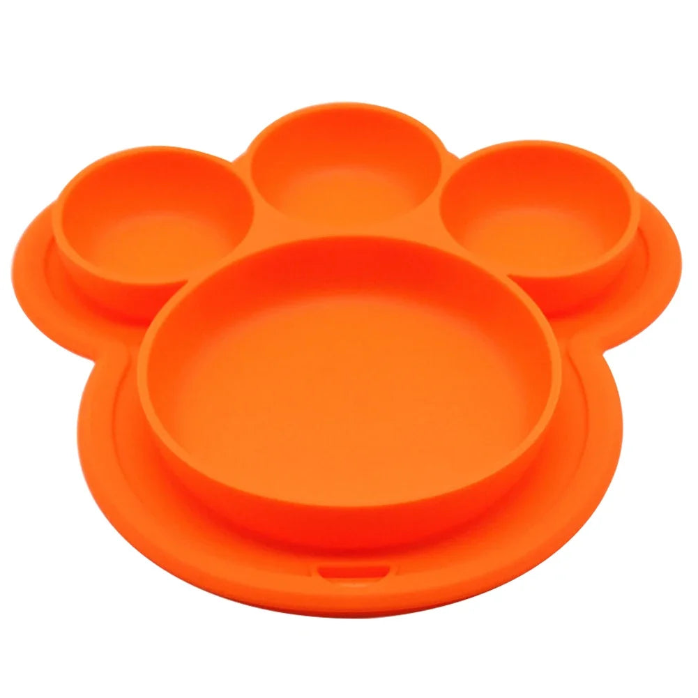 Kids Food-grade Silicone Home Dinner Dish Baby Plate Tableware Bear Paw Shape Children Training Cartoon Bowls Suction Toddler 6