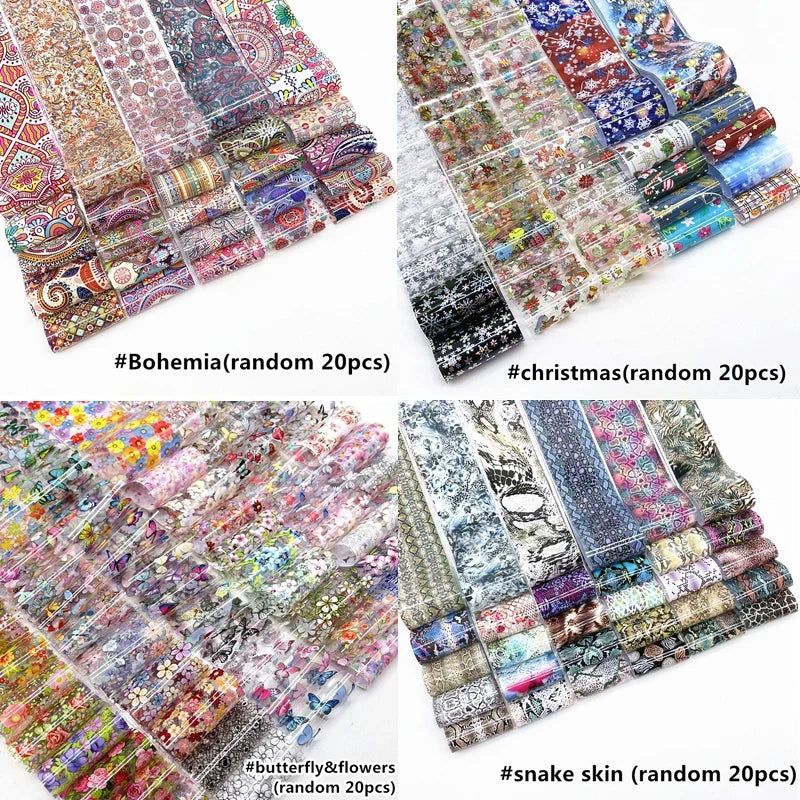 20 Rolls Halloween Nail Foils Gradient Transfer Paper Christmas Nail Art Stickers Stripe Floral Manicure Decals Nails Decoration 1