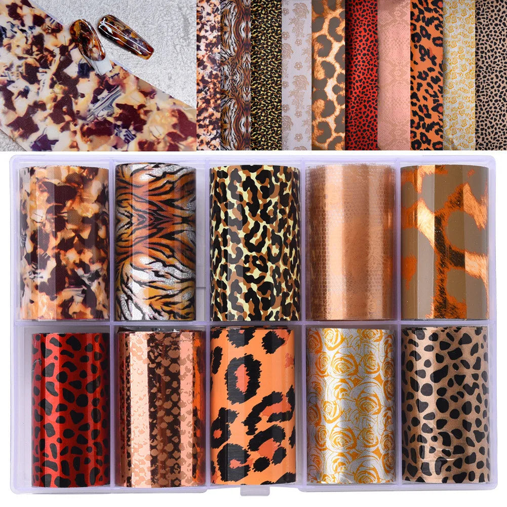 10 Rolls Leopard Print Nail Foils Transfer Paper Amber Nail Art Stickers Snake Skin Manicure Set Decal Animal Nails Decoration 1