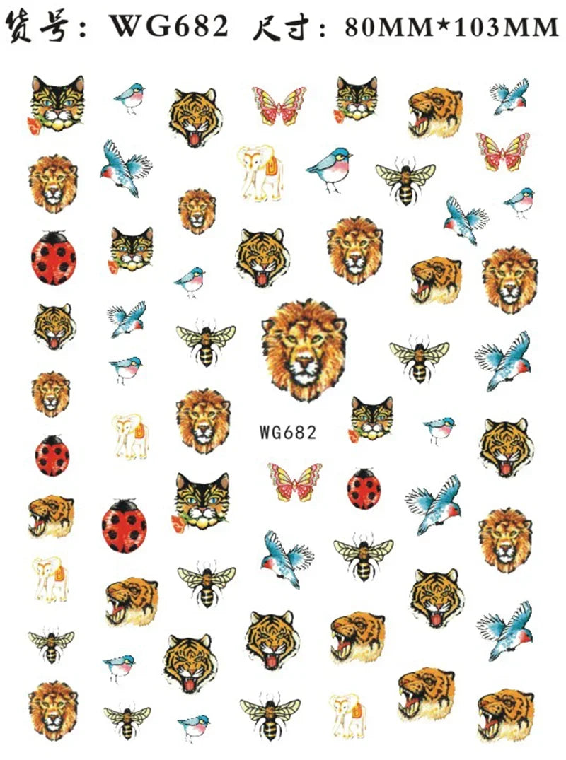 Nail Sticker Snake  Dragon Butterfly Black Multicolor Decals Nail Art Tattoo Slider Water Transfer Letter Nails Art Decoration 10