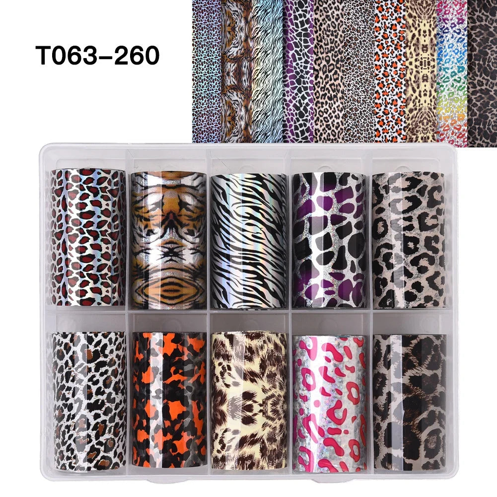 10 Rolls Leopard Print Nail Foils Transfer Paper Amber Nail Art Stickers Snake Skin Manicure Set Decal Animal Nails Decoration 13