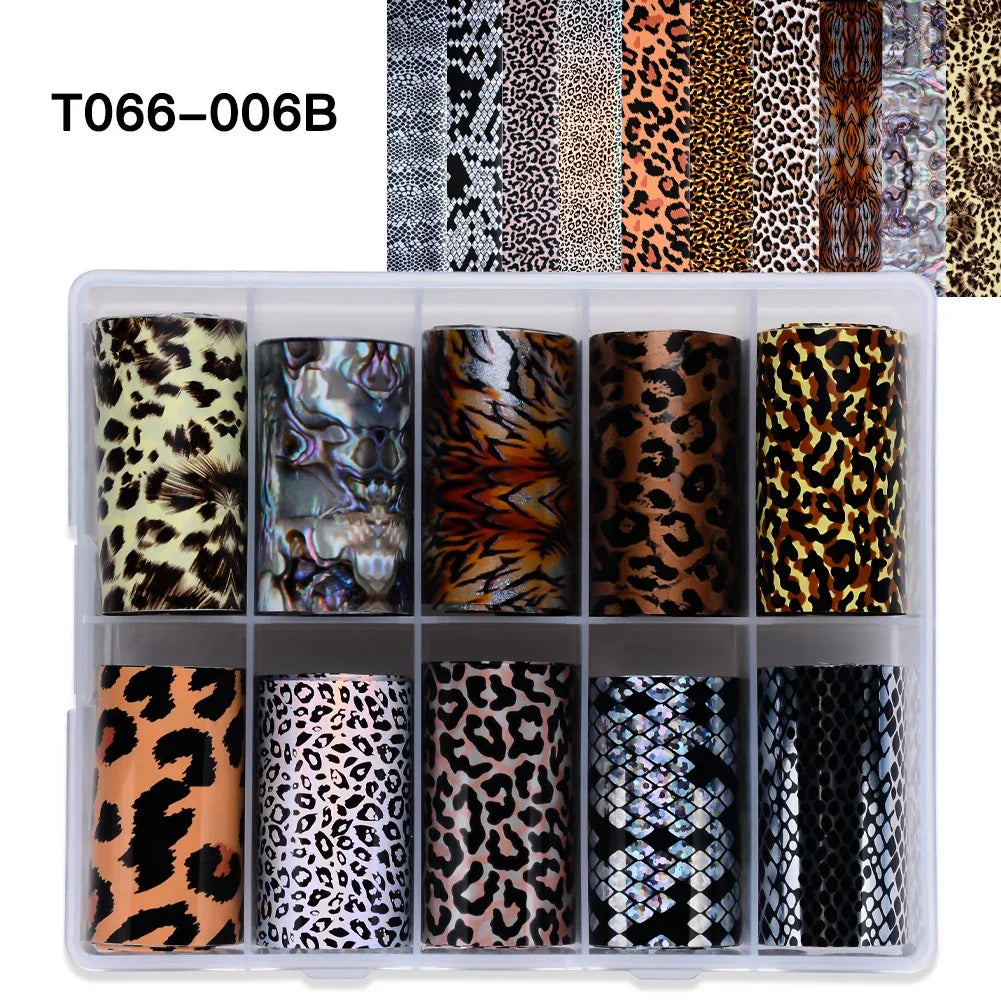 10 Rolls Leopard Print Nail Foils Transfer Paper Amber Nail Art Stickers Snake Skin Manicure Set Decal Animal Nails Decoration 8