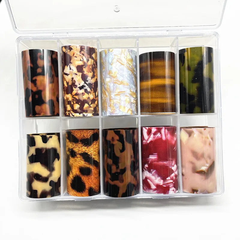 10 Rolls Leopard Print Nail Foils Transfer Paper Amber Nail Art Stickers Snake Skin Manicure Set Decal Animal Nails Decoration 7