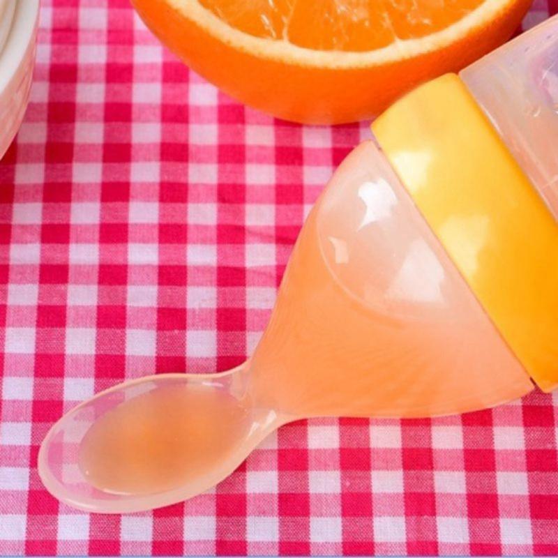 Silicone Baby Bottle With Spoon Food Supplement Bottles Squeeze Spoon Milk Feeding Bottle Cup For Baby and Kids 6