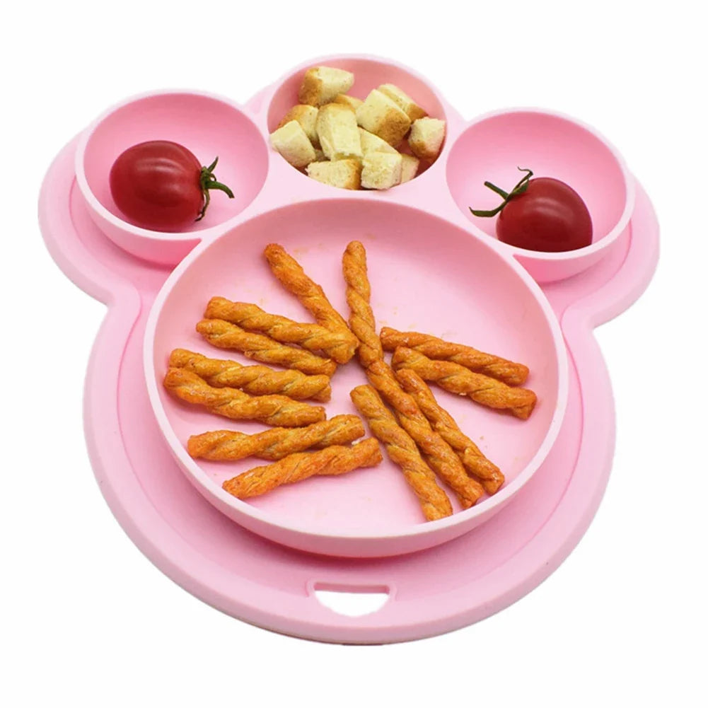 Kids Food-grade Silicone Home Dinner Dish Baby Plate Tableware Bear Paw Shape Children Training Cartoon Bowls Suction Toddler 4