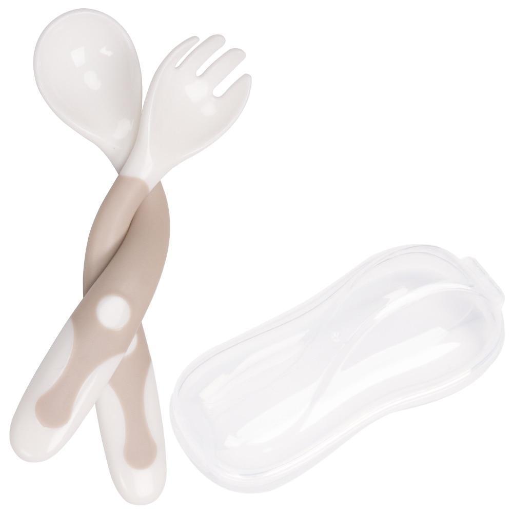 Baby Own Spoon and Fork Set With Travel Safe Case Toddler Babies Children Feeding Training Spoon Easy Grip Heat-Resistant Spoon 1