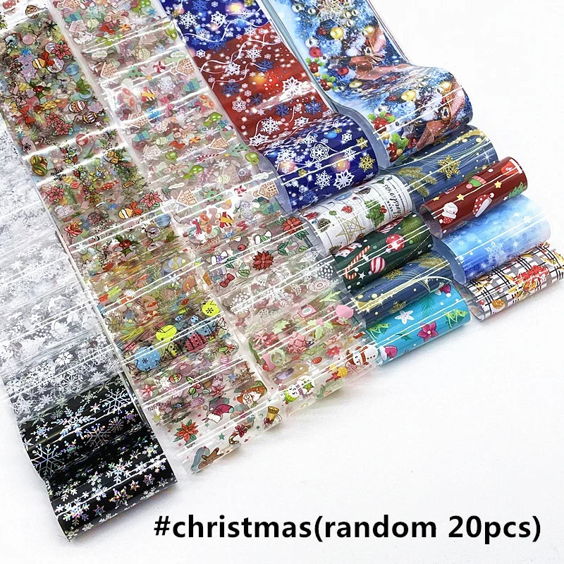 20 Rolls Halloween Nail Foils Gradient Transfer Paper Christmas Nail Art Stickers Stripe Floral Manicure Decals Nails Decoration 16