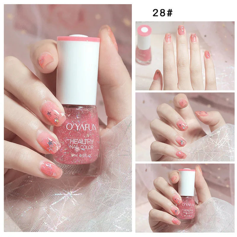 Nail Art Tearable Quick Dry Normal Without Lamp Nail Polish Glitter Sequins UV Varnish Matte Waterproof No-bake Nail Polish 33