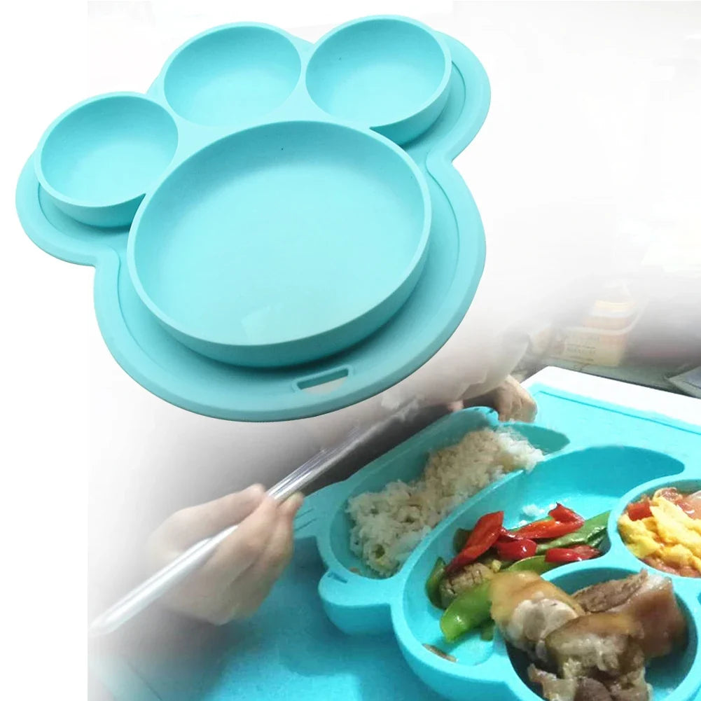 Kids Food-grade Silicone Home Dinner Dish Baby Plate Tableware Bear Paw Shape Children Training Cartoon Bowls Suction Toddler 5