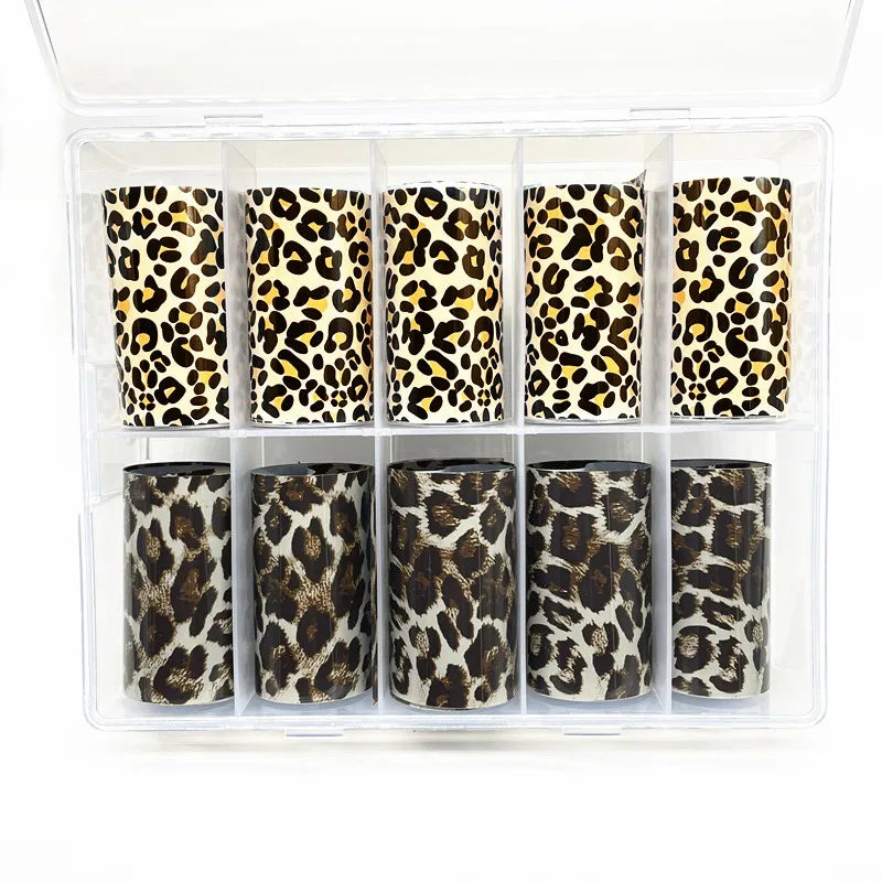 10 Rolls Leopard Print Nail Foils Transfer Paper Amber Nail Art Stickers Snake Skin Manicure Set Decal Animal Nails Decoration 6