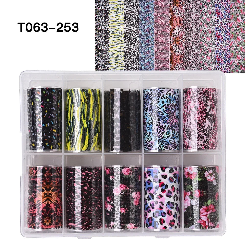 10 Rolls Leopard Print Nail Foils Transfer Paper Amber Nail Art Stickers Snake Skin Manicure Set Decal Animal Nails Decoration 14
