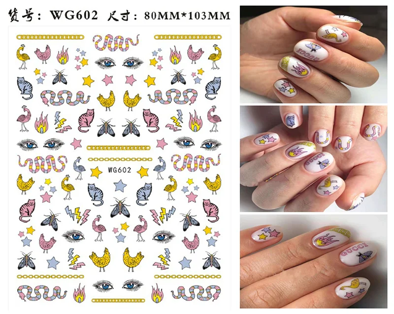 Nail Sticker Snake  Dragon Butterfly Black Multicolor Decals Nail Art Tattoo Slider Water Transfer Letter Nails Art Decoration 21