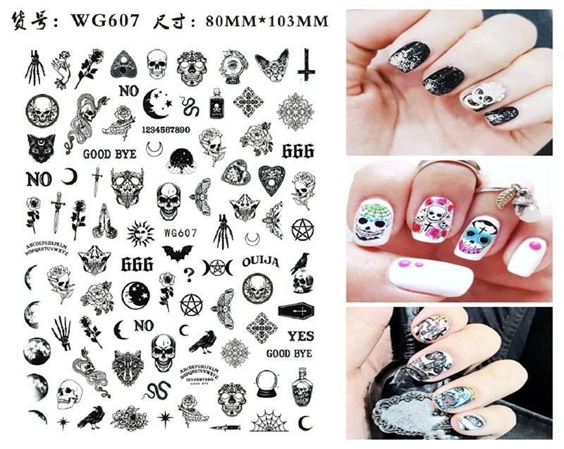 Nail Sticker Snake  Dragon Butterfly Black Multicolor Decals Nail Art Tattoo Slider Water Transfer Letter Nails Art Decoration 31